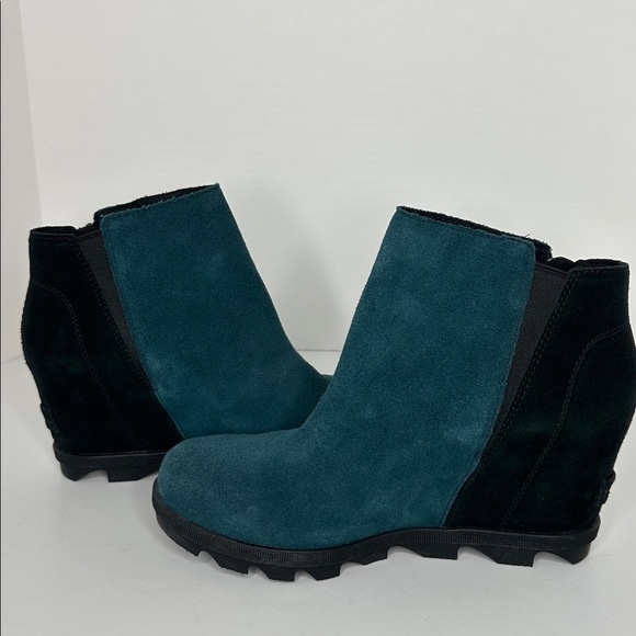 Sorel Joan of Arctic Wedge II Side Zip Boots Blue Suede Womens Size US 9 EU 40 - Picture 2 of 14